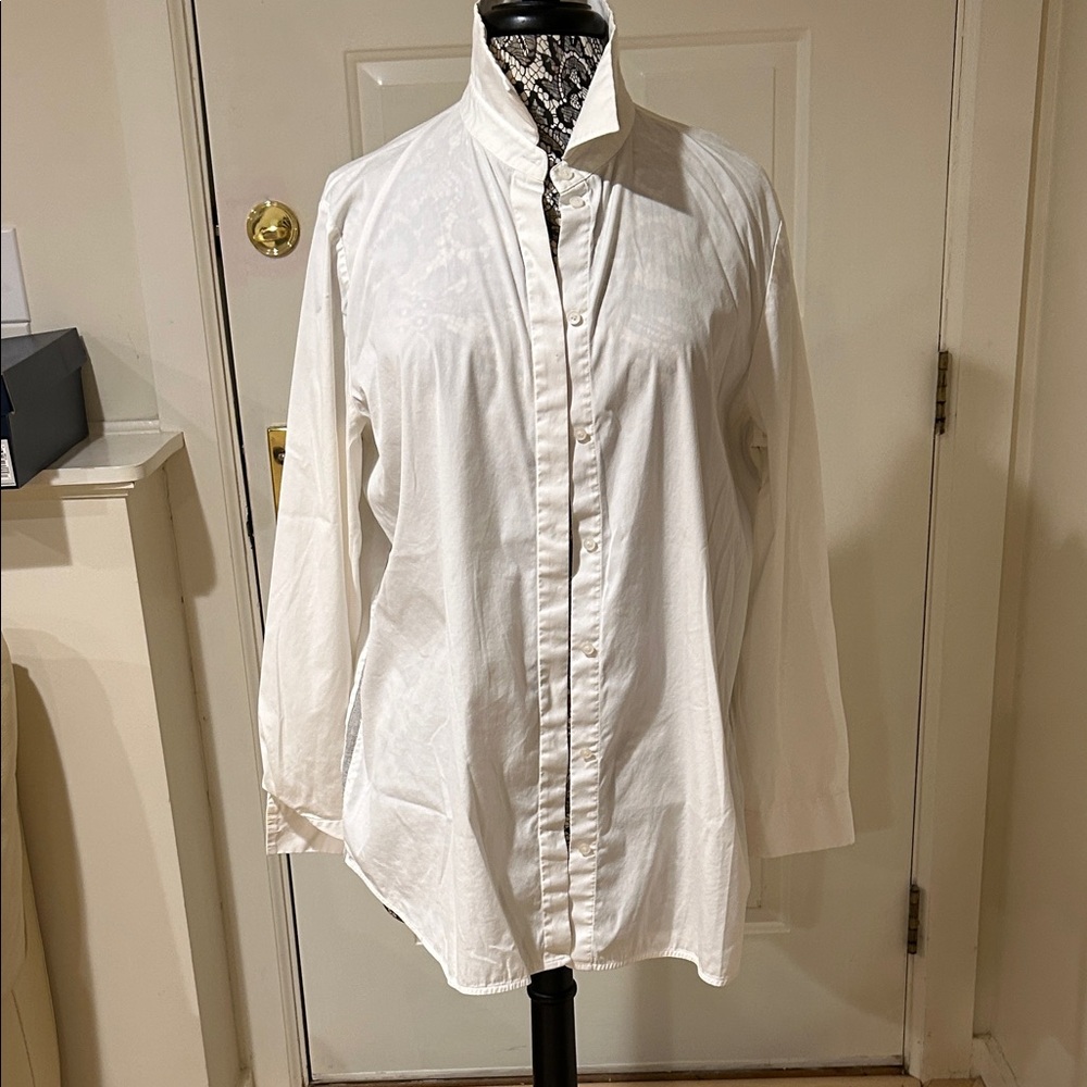 Lafayette 148 New York Ivory Blouse with Charcoal Trim